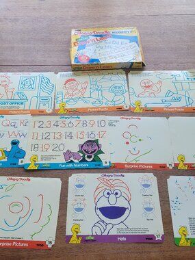 1989 Tyco Magna Doodle Sesame Street Draw'n Learn Accessory Set Complete